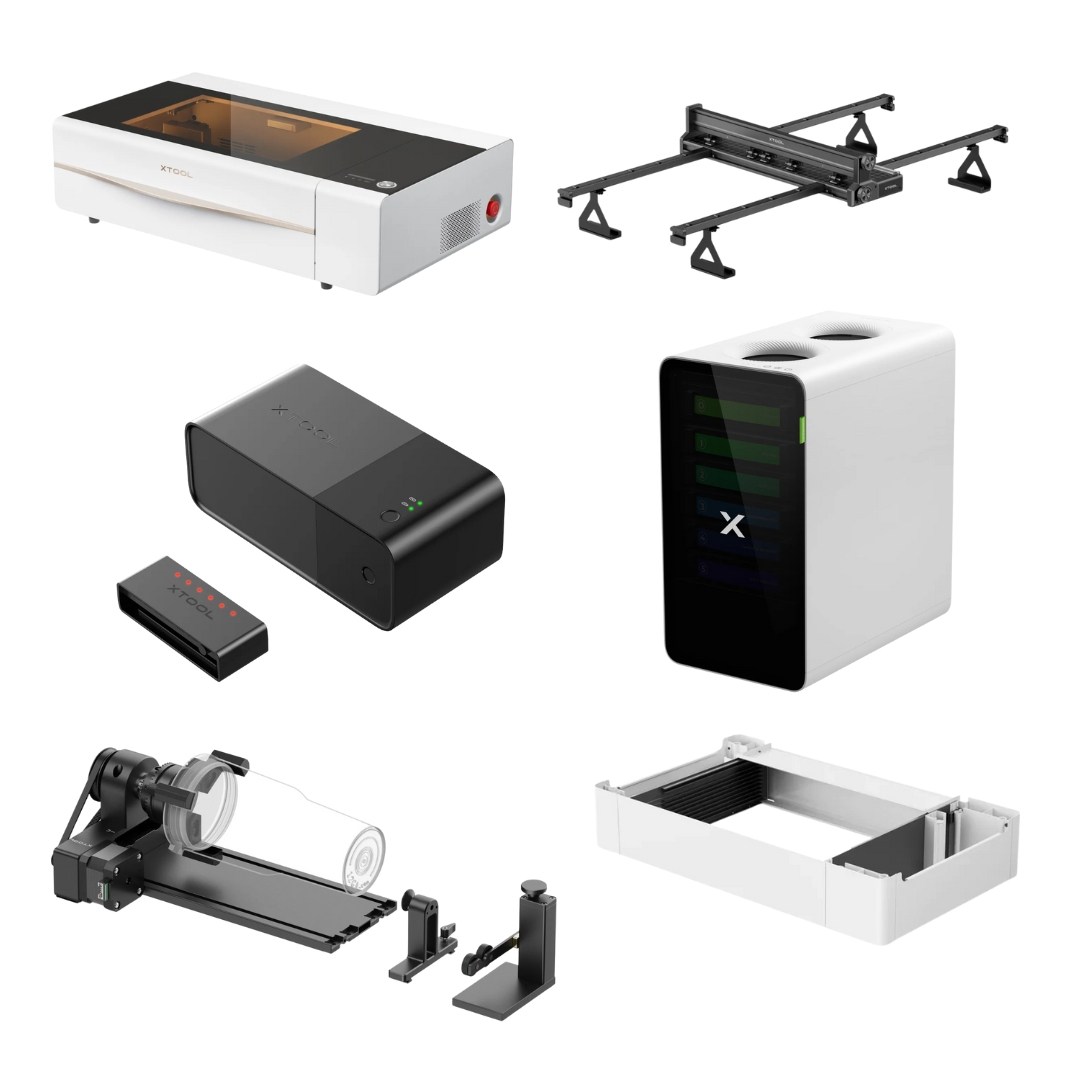 xTool P2 - P2S 55W Desktop CO2 Laser Cutter + xTool P2 All-in-1 Bundle-RA2 Pro-White + EU